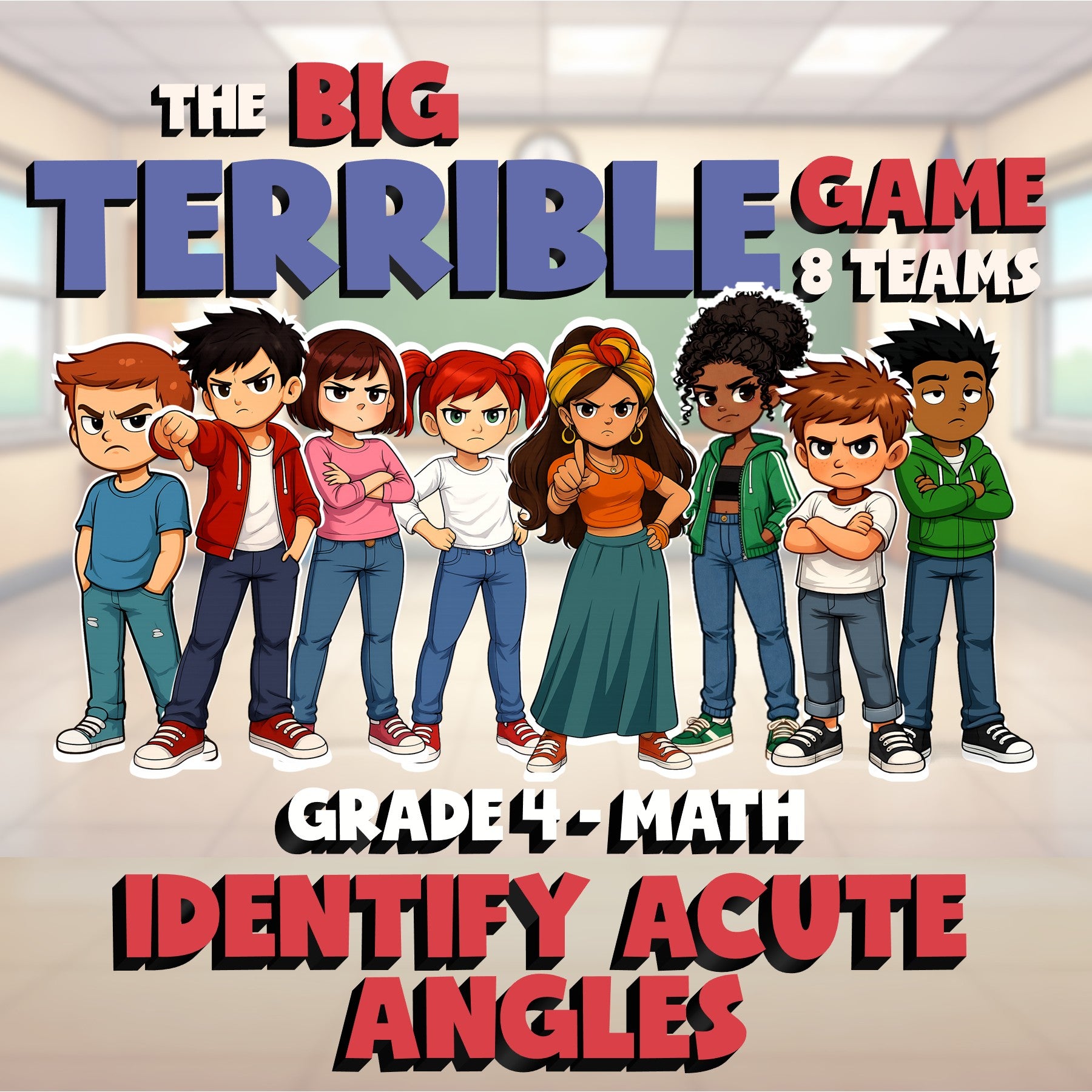 Identify Acute Angles BIG TERRIBLE GAME - No Prep Grade 4 Math Review Activity