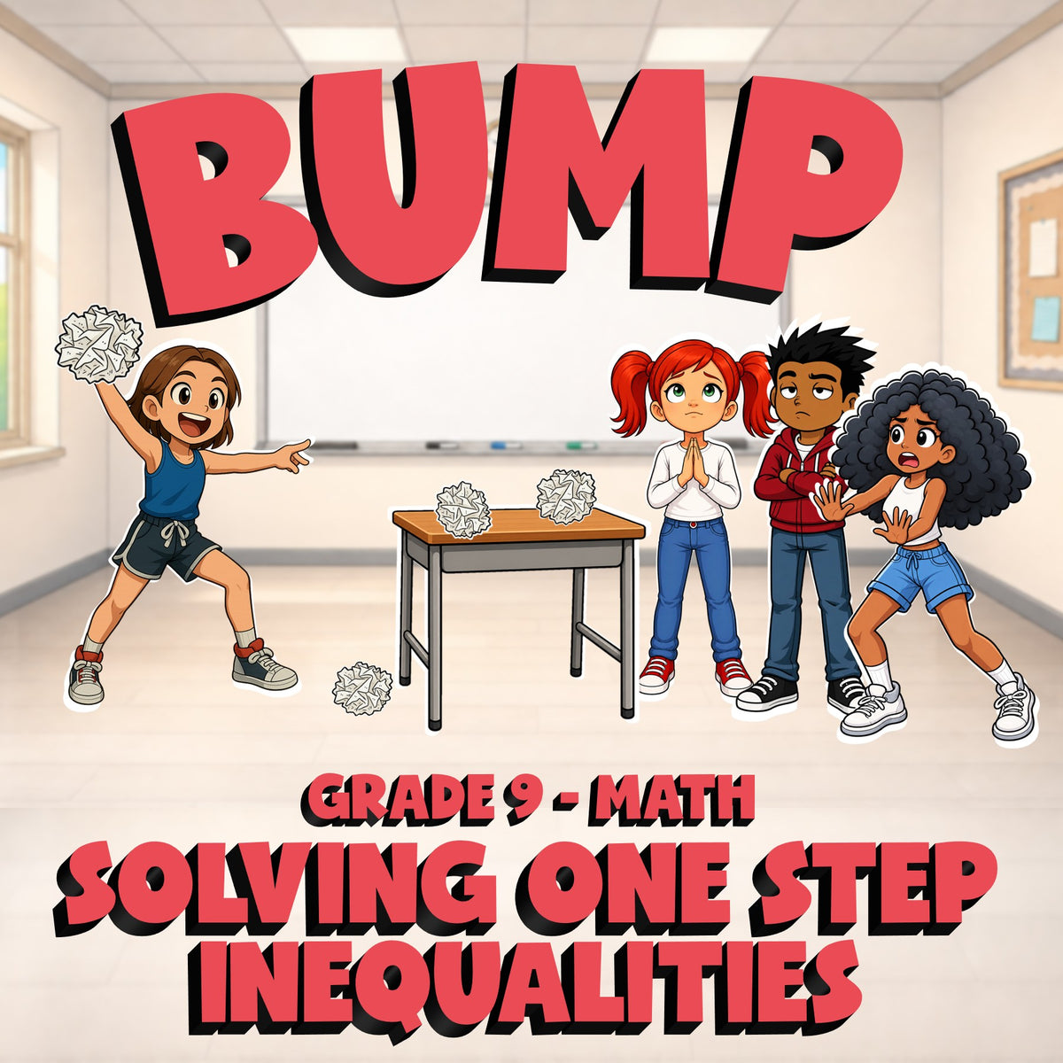 Solving One Step Inequalities BUMP Math Game - No Prep Grade 9 Review Activity