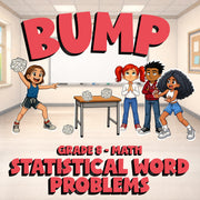 Statistical Word Problems BUMP Math Game - No Prep Grade 8 Review Activity