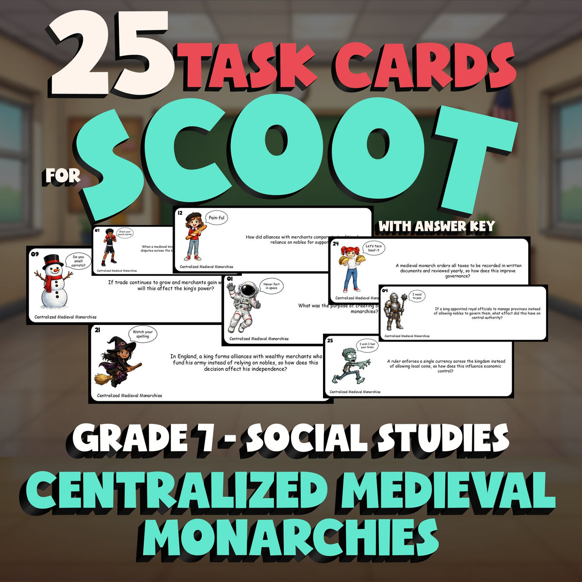 Centralized Medieval Monarchies SCOOT TASK CARDS Socials Game - No Prep Grade 7