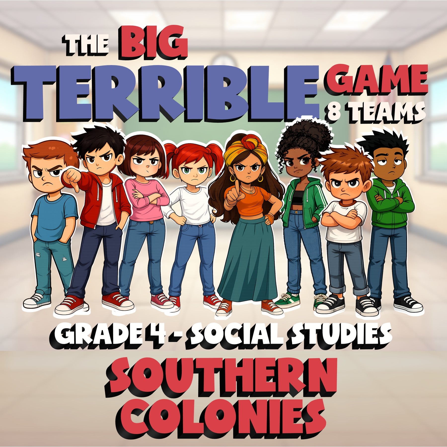 Southern Colonies BIG TERRIBLE GAME - No Prep Grade 4 Socials Review Activity