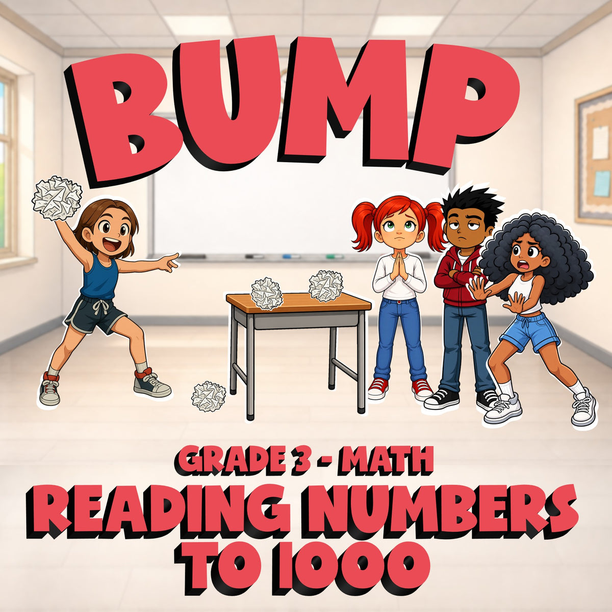 Reading Numbers to 1000 BUMP Math Game - No Prep Grade 3 Review Activity