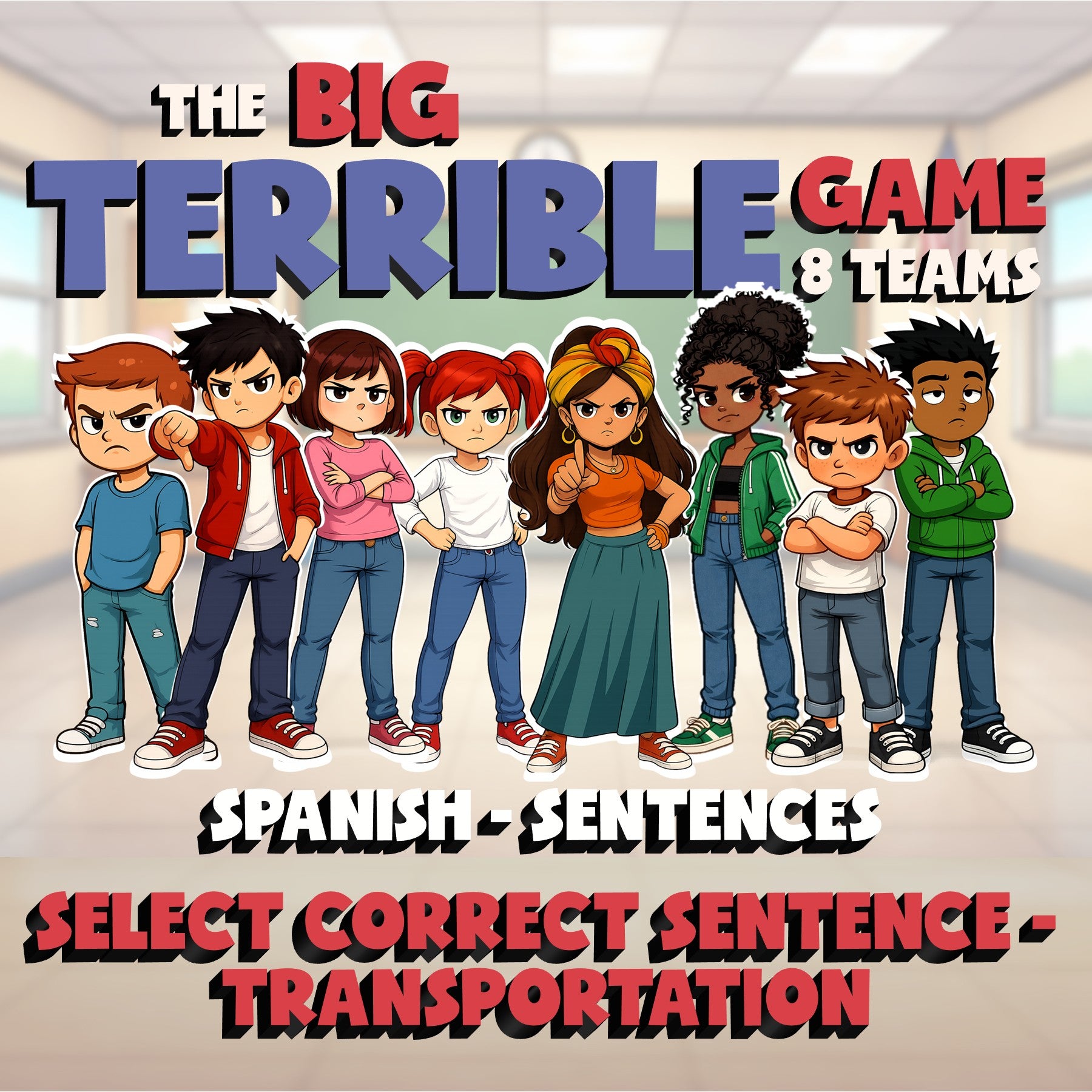 Select Correct Sentence - Transportation BIG TERRIBLE GAME - Spanish Exercise