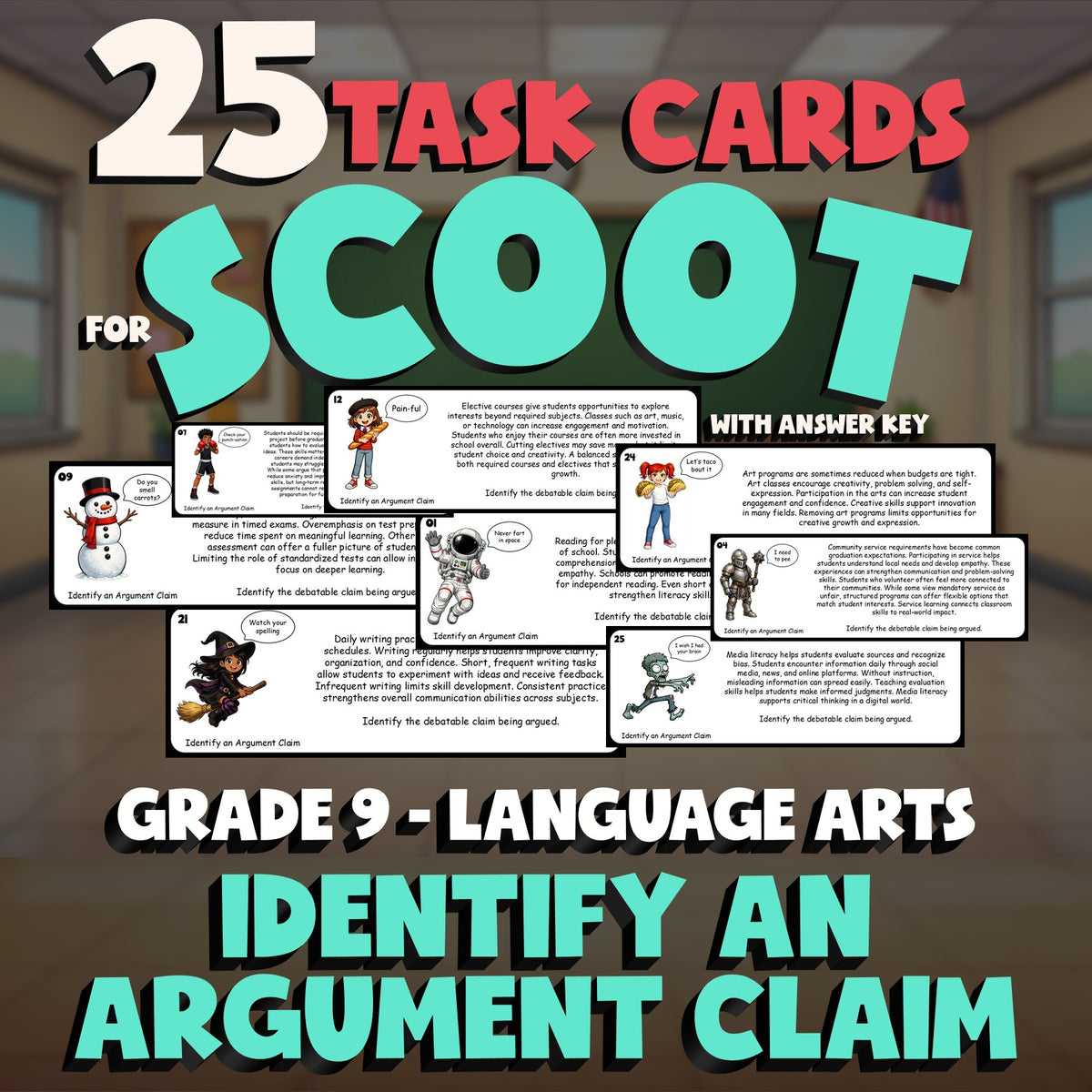 Identify an Argument Claim SCOOT TASK CARDS ELA Game - No Prep Grade 9 Review