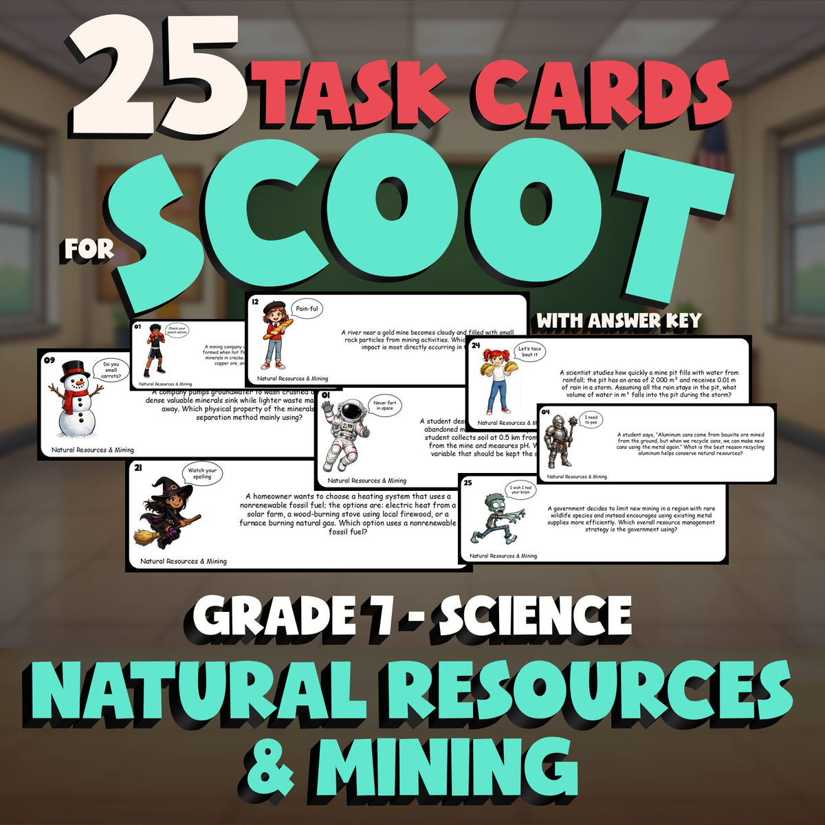 Natural Resources & Mining SCOOT TASK CARDS Science Game - No Prep Grade 7