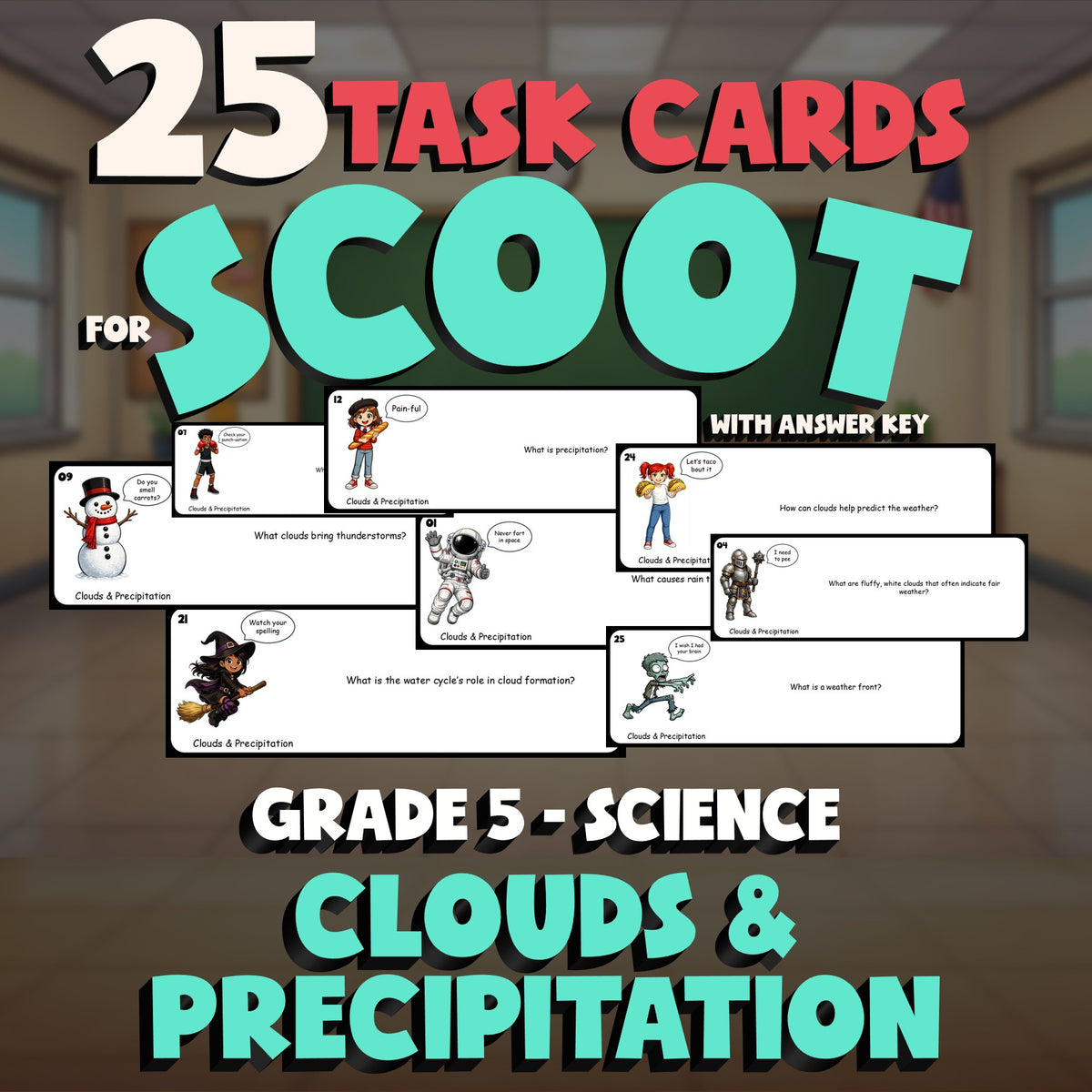 Clouds & Precipitation SCOOT TASK CARDS Science Game - No Prep Grade 5 Review