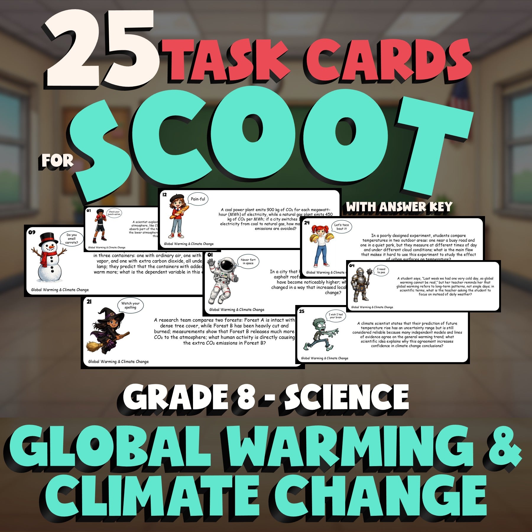 Global Warming & Climate Change SCOOT TASK CARDS Science Game - No Prep Grade 8