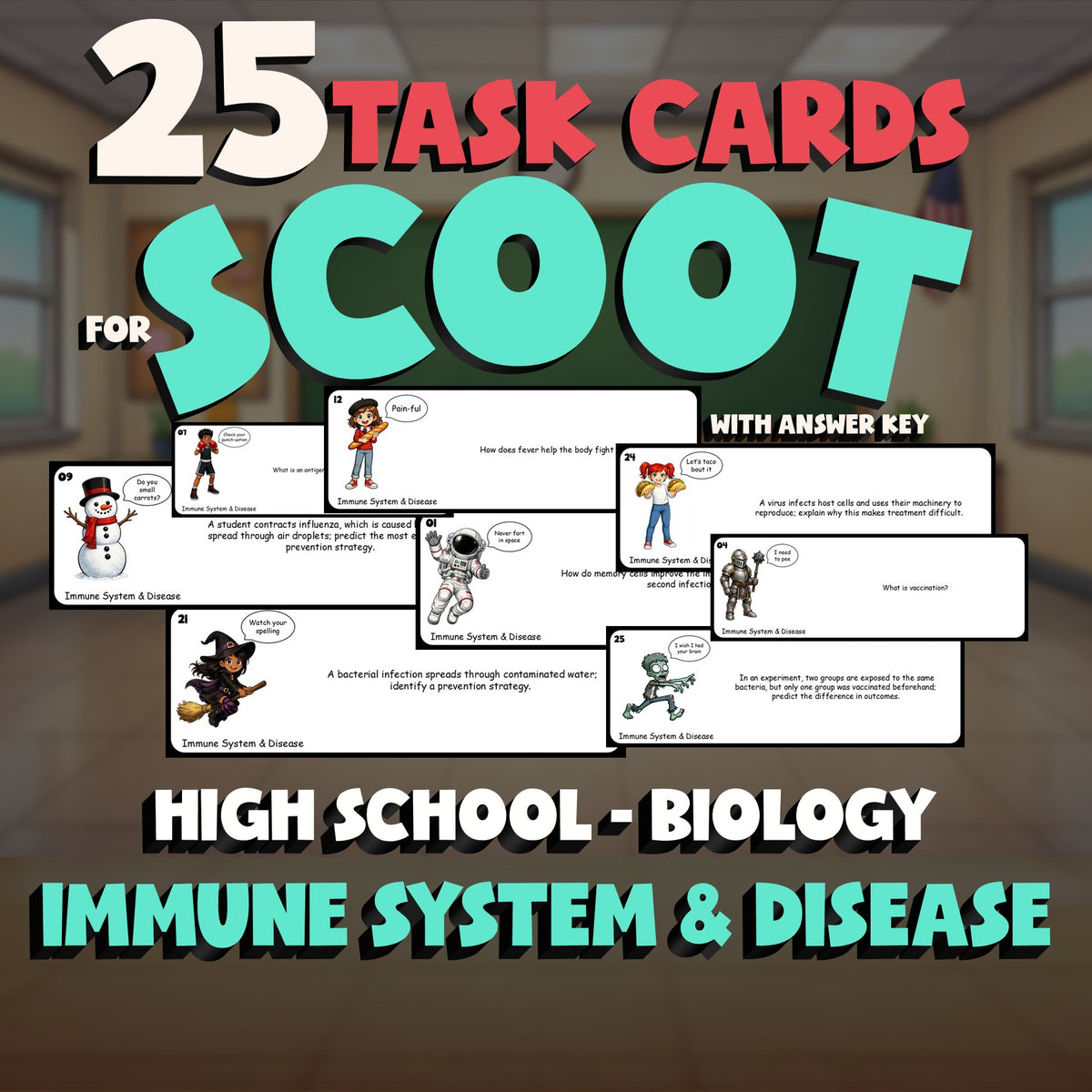 Immune System & Disease SCOOT TASK CARDS Science Game - No Prep Biology Review