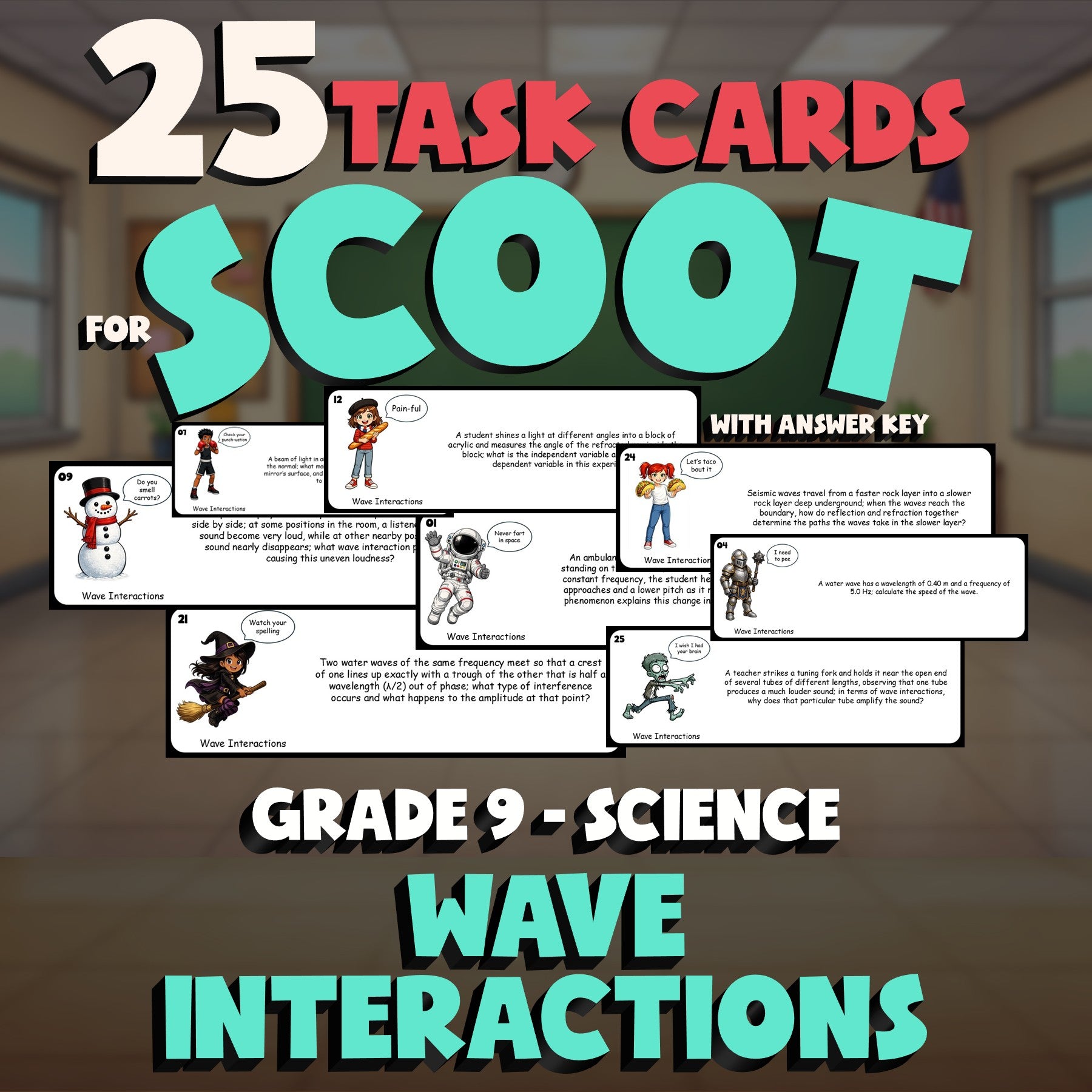 Wave Interactions SCOOT TASK CARDS Science Game - No Prep Grade 9 Review