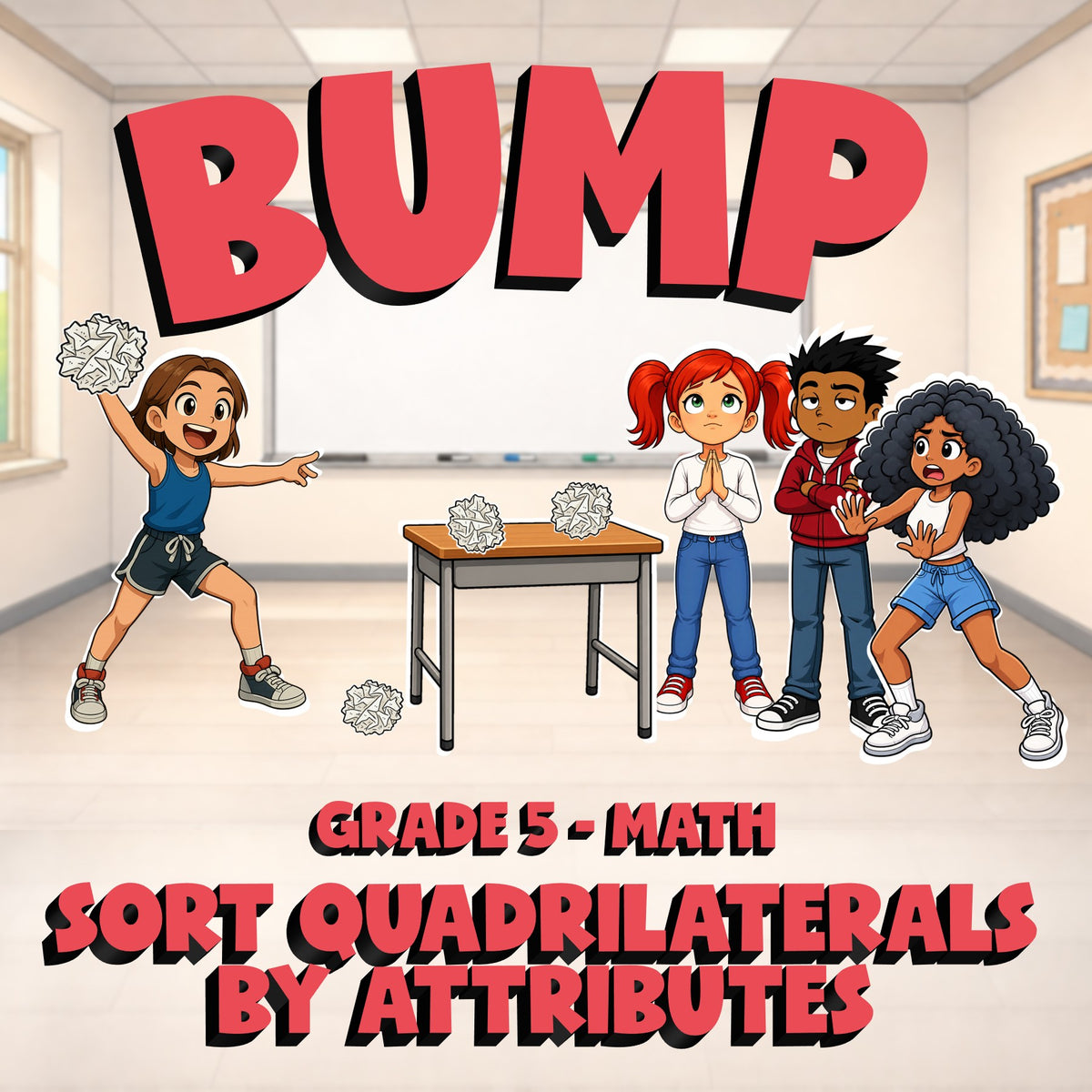 Sort Quadrilaterals by Attributes BUMP Math Game - No Prep Grade 5 Review