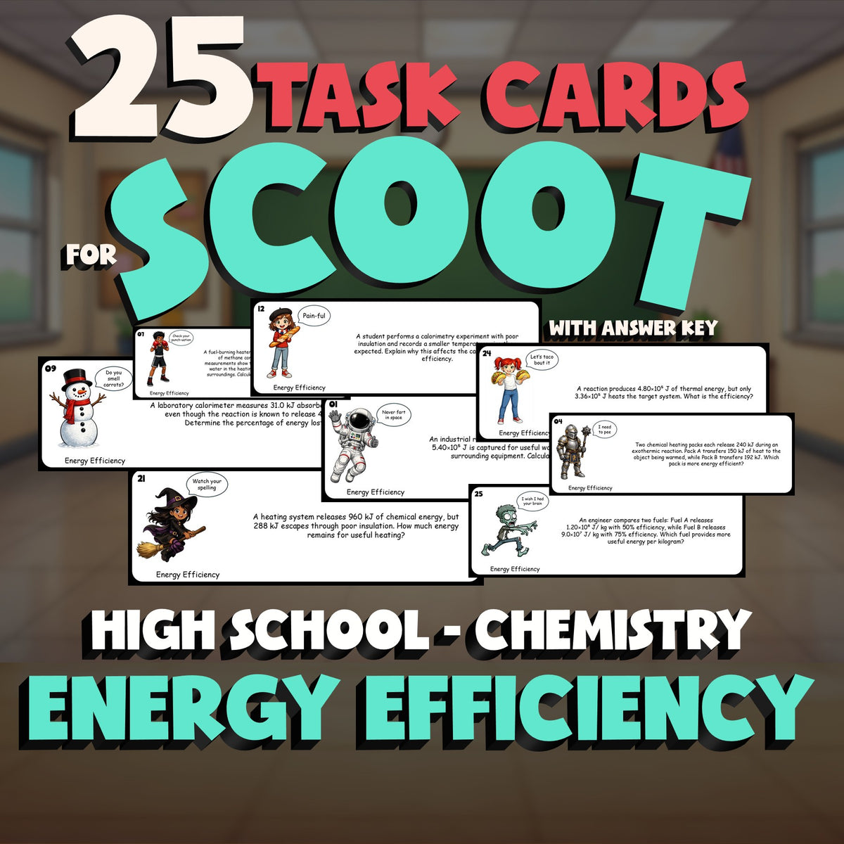 Energy Efficiency SCOOT TASK CARDS Science Game - No Prep Chemistry Review