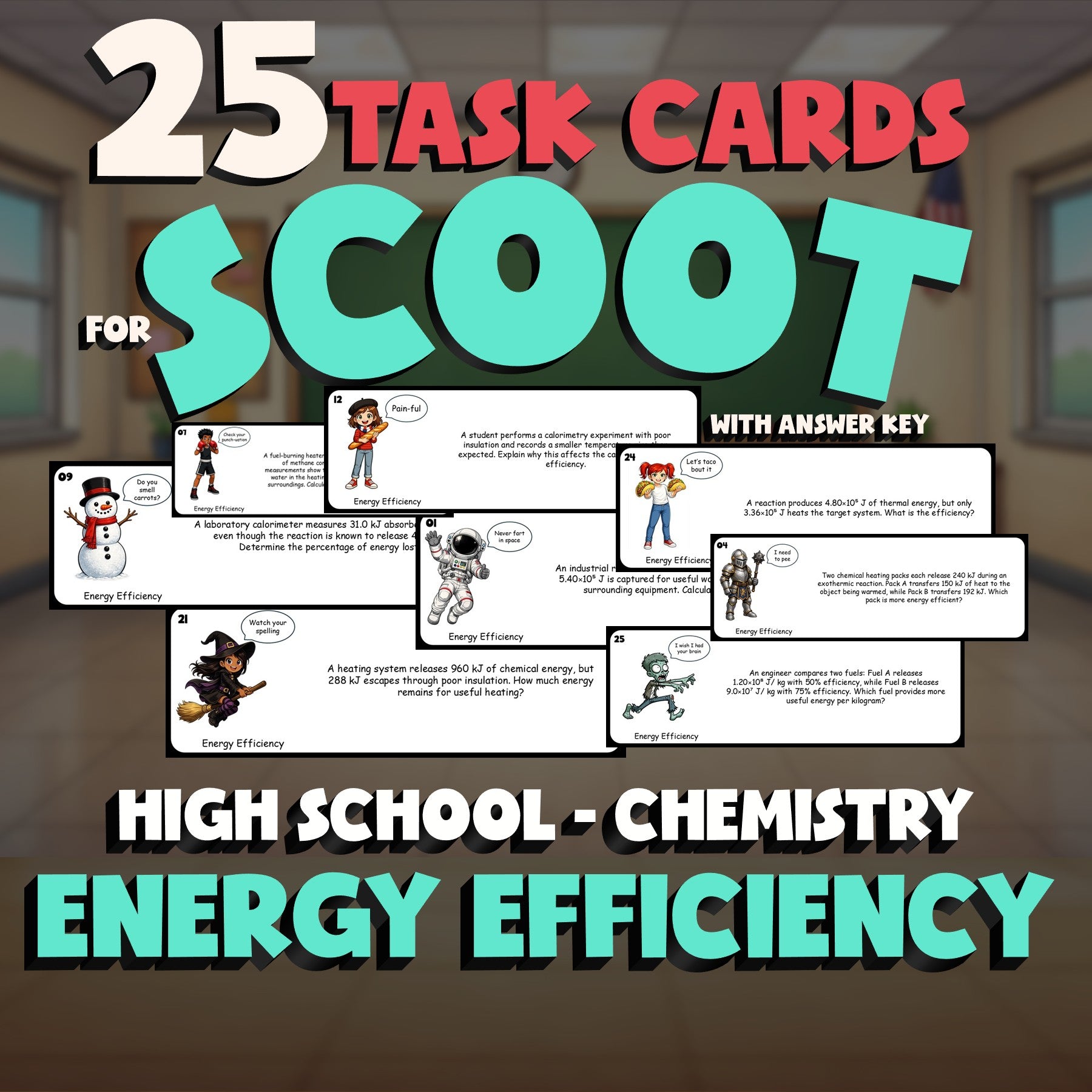 Energy Efficiency SCOOT TASK CARDS Science Game - No Prep Chemistry Review