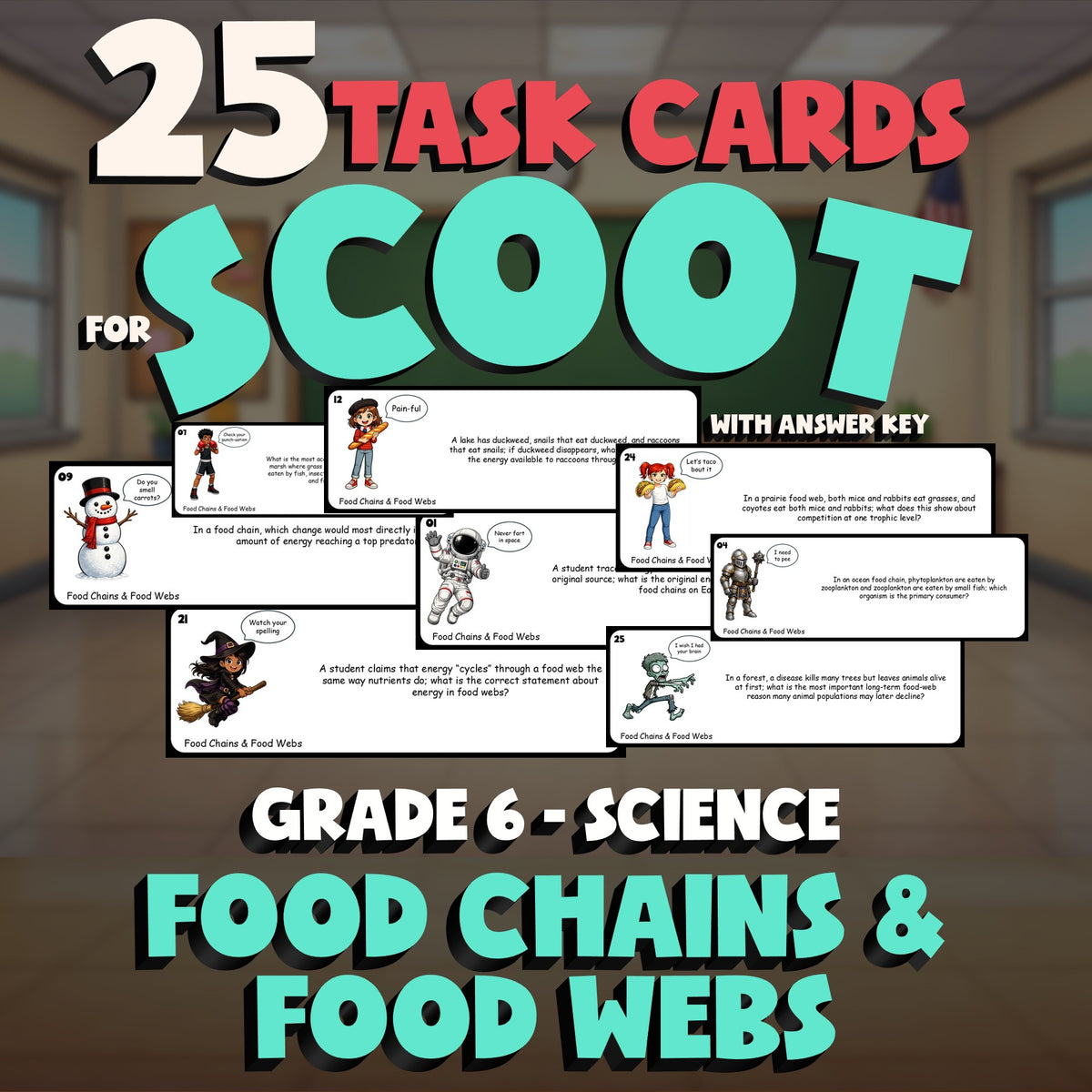 Food Chains & Food Webs SCOOT TASK CARDS Science Game - No Prep Grade 6 Review