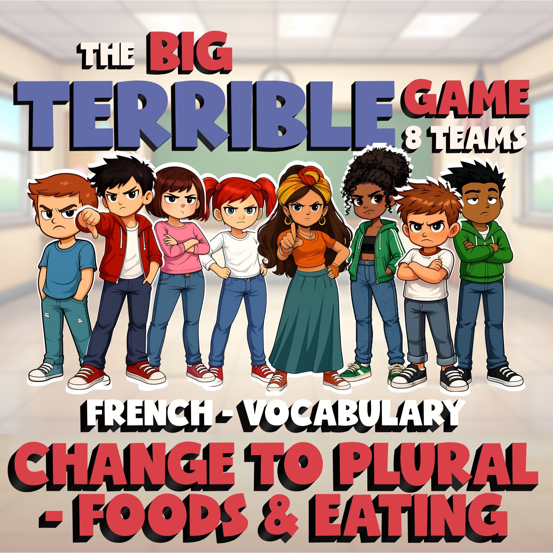 Change to Plural - Foods & Eating BIG TERRIBLE GAME - No Prep French Exercise