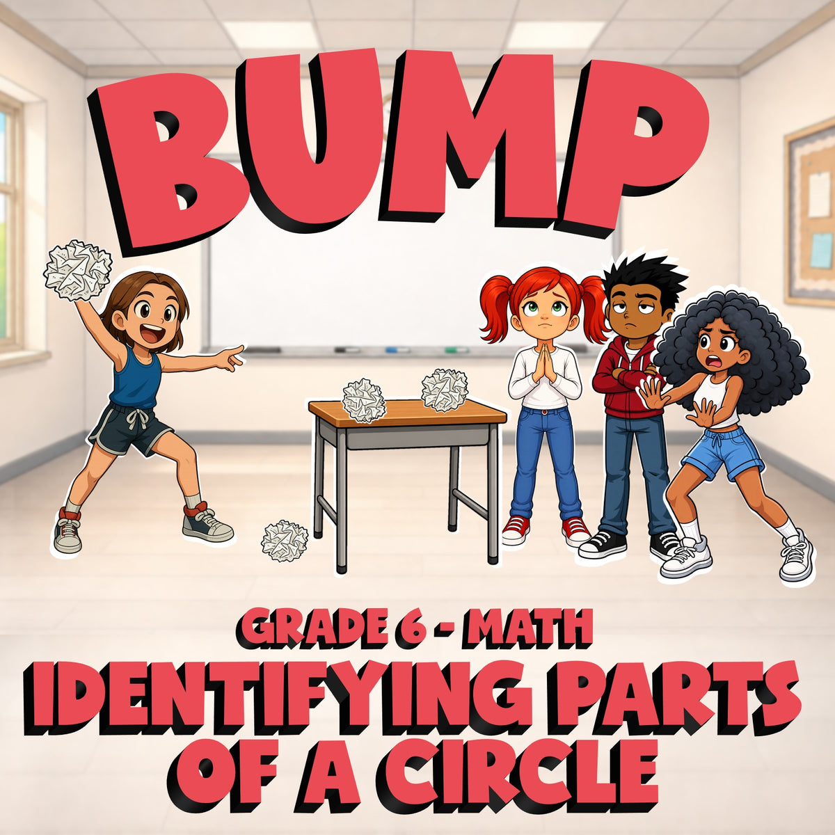 Identifying Parts of a Circle BUMP Math Game - No Prep Grade 6 Review Activity