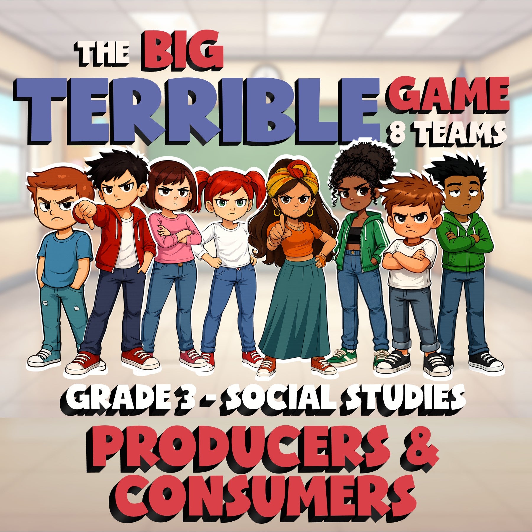 Producers & Consumers BIG TERRIBLE GAME - No Prep Grade 3 Socials Review