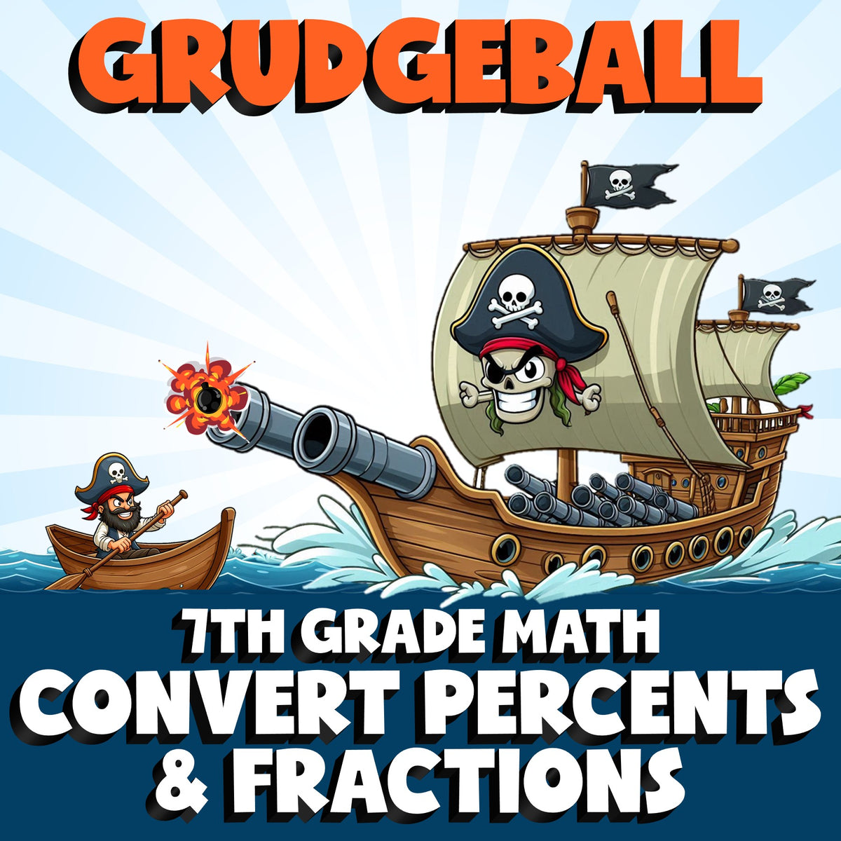 Convert Percents & Fractions GRUDGEBALL Math Game - No Prep Grade 7 Review