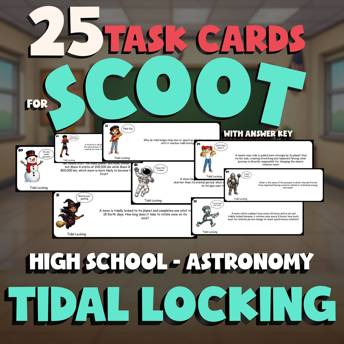 Tidal Locking SCOOT TASK CARDS Science Game - No Prep Astronomy Review Activity