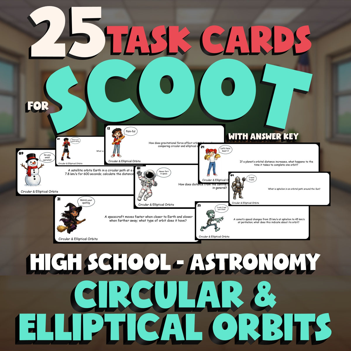 Circular & Elliptical Orbits SCOOT TASK CARDS Science Game - No Prep Astronomy