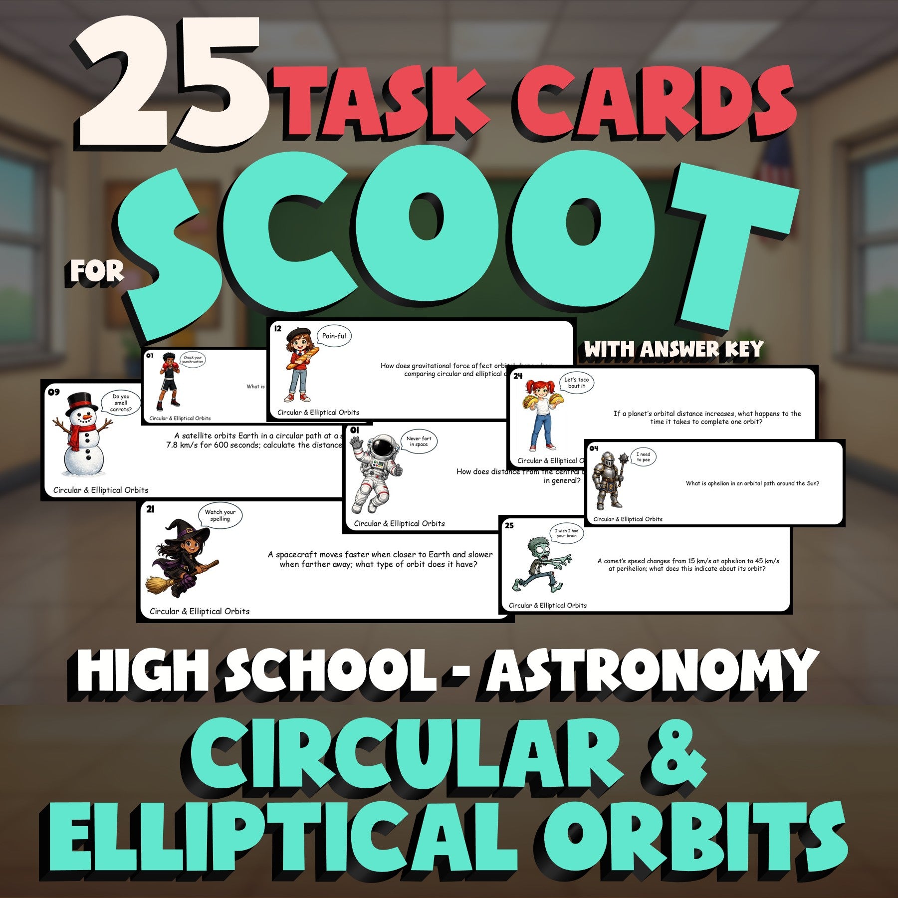 Circular & Elliptical Orbits SCOOT TASK CARDS Science Game - No Prep Astronomy