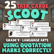 Using Quotation Marks Correctly SCOOT TASK CARDS ELA Game - No Prep Grade 9
