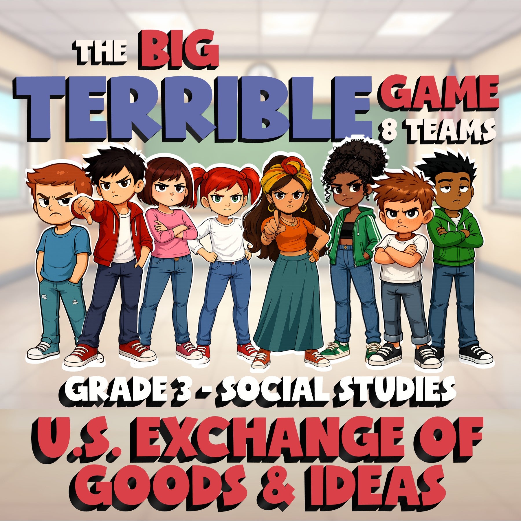U.S. Exchange of Goods & Ideas BIG TERRIBLE GAME - Grade 3 Socials Review