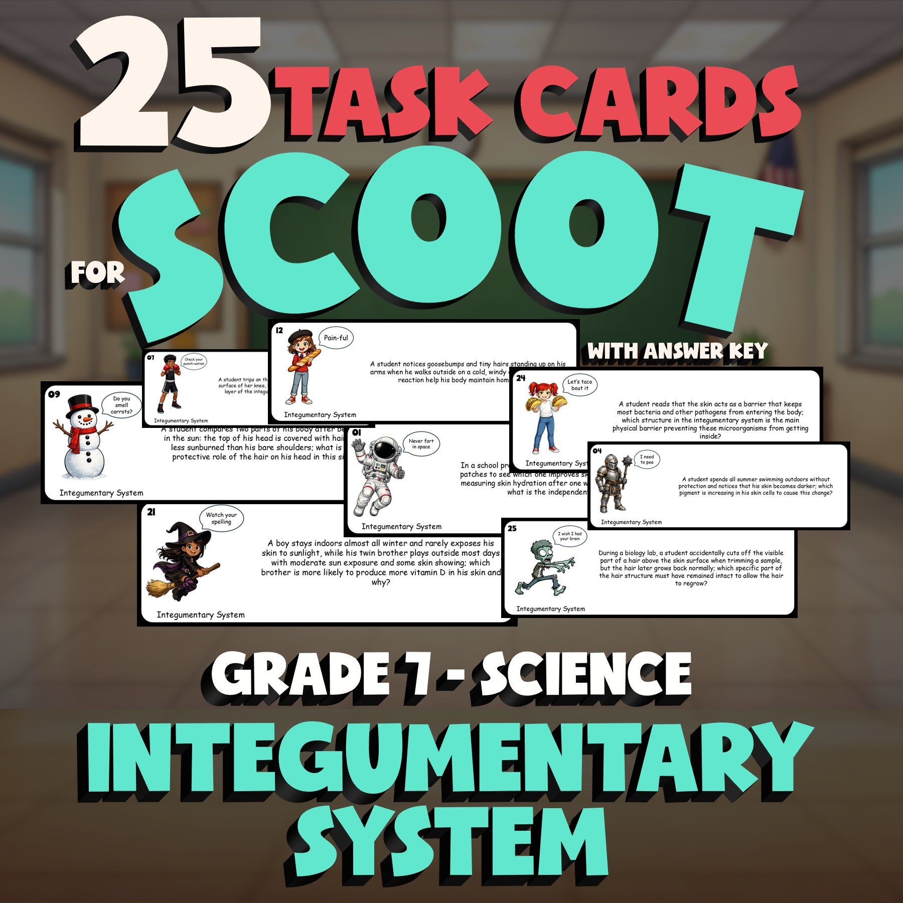 Integumentary System SCOOT TASK CARDS Science Game - No Prep Grade 7 Review