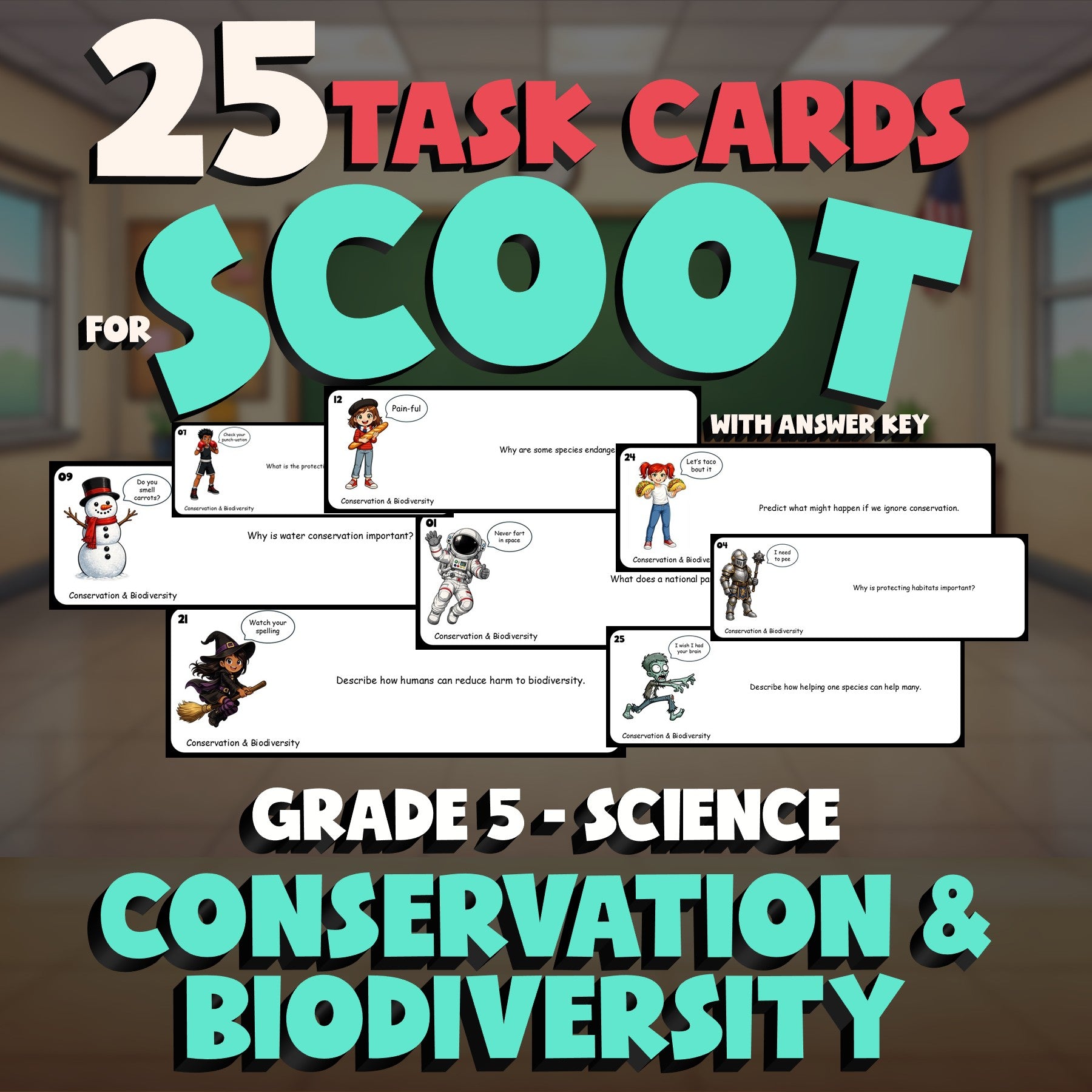 Conservation & Biodiversity SCOOT TASK CARDS Science Game - No Prep Grade 5