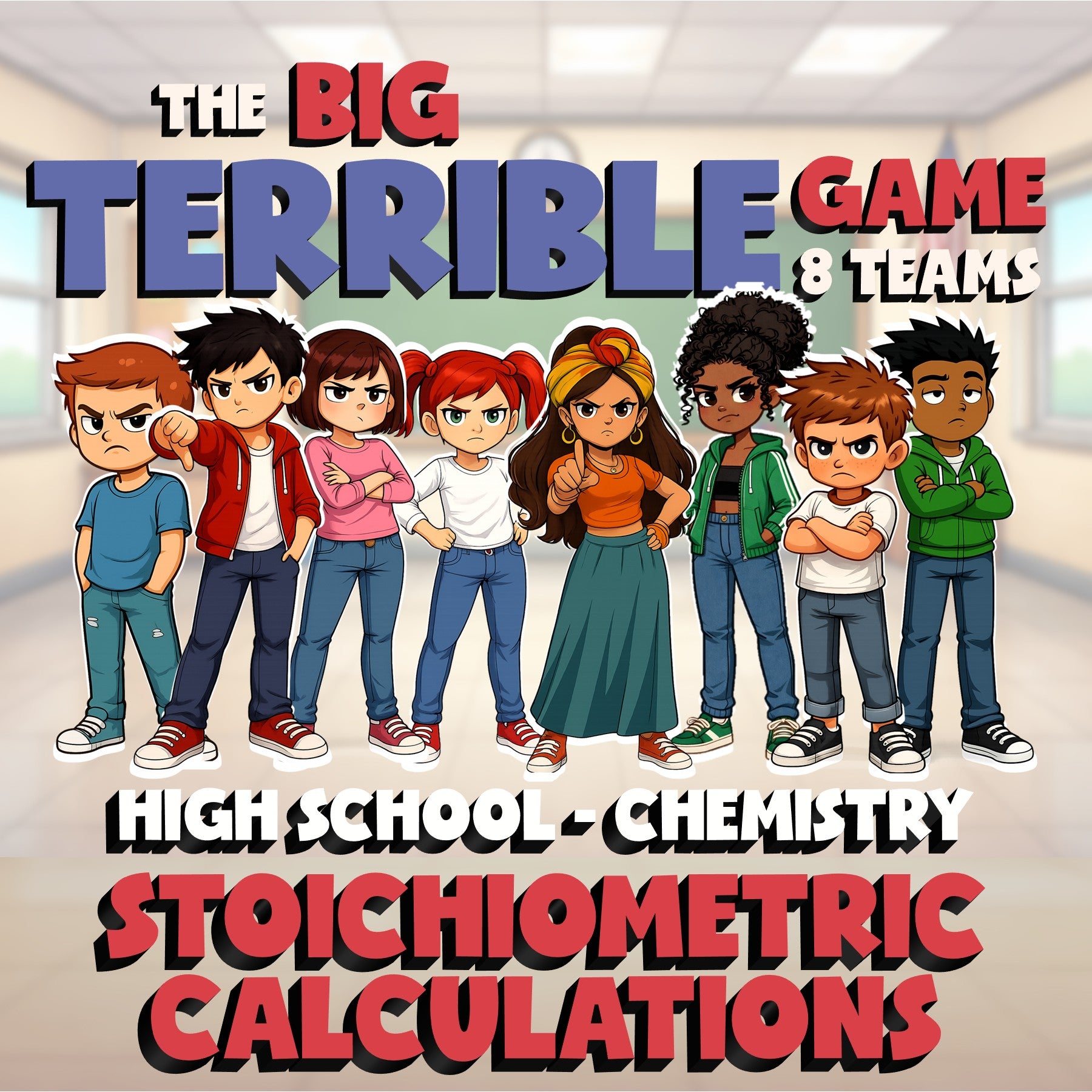 Stoichiometric Calculations BIG TERRIBLE GAME - No Prep Chemistry Science Review