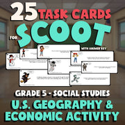 U.S. Geography & Economic Activity SCOOT TASK CARDS Socials Game - Grade 5