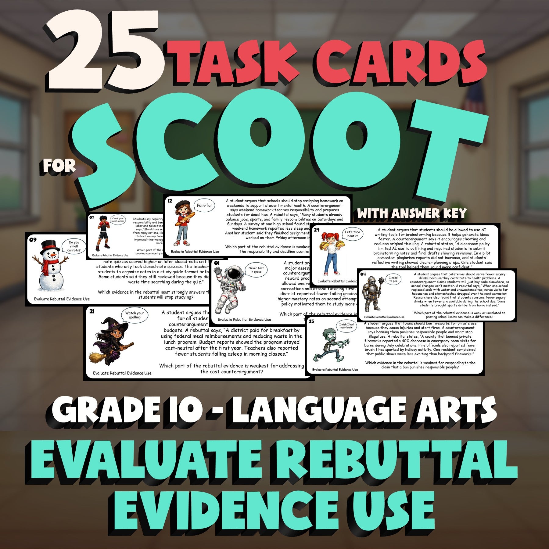 Evaluate Rebuttal Evidence Use SCOOT TASK CARDS ELA Game - No Prep Grade 10