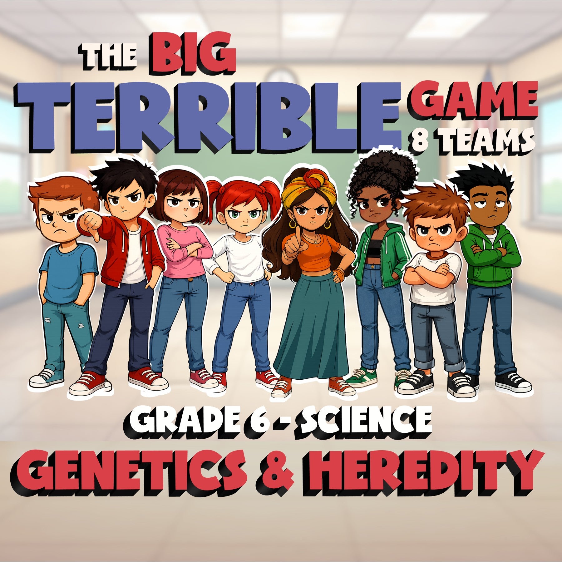 Genetics & Heredity BIG TERRIBLE GAME - No Prep Grade 6 Science Review Activity
