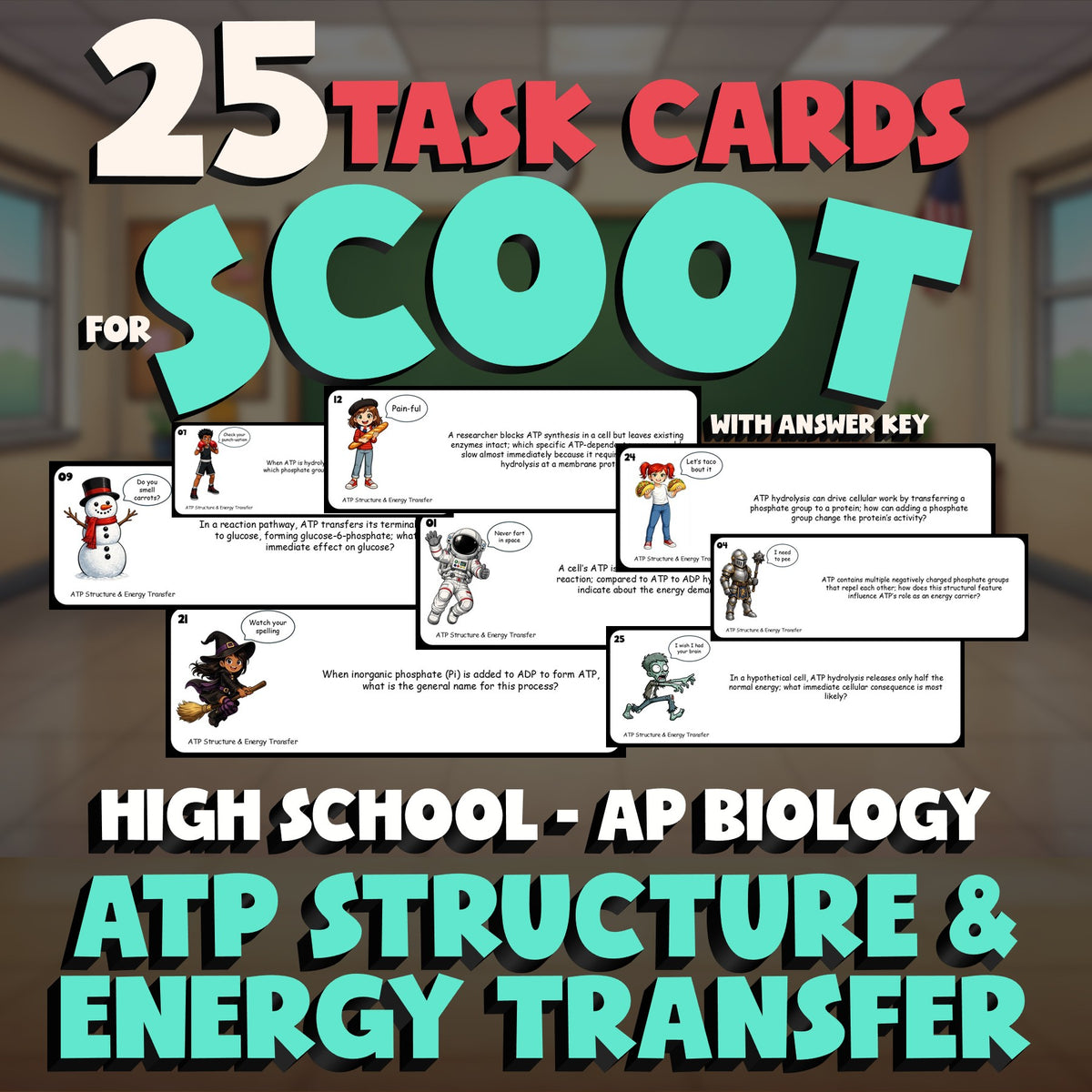 ATP Structure & Energy Transfer SCOOT TASK CARDS Science Game - AP Biology