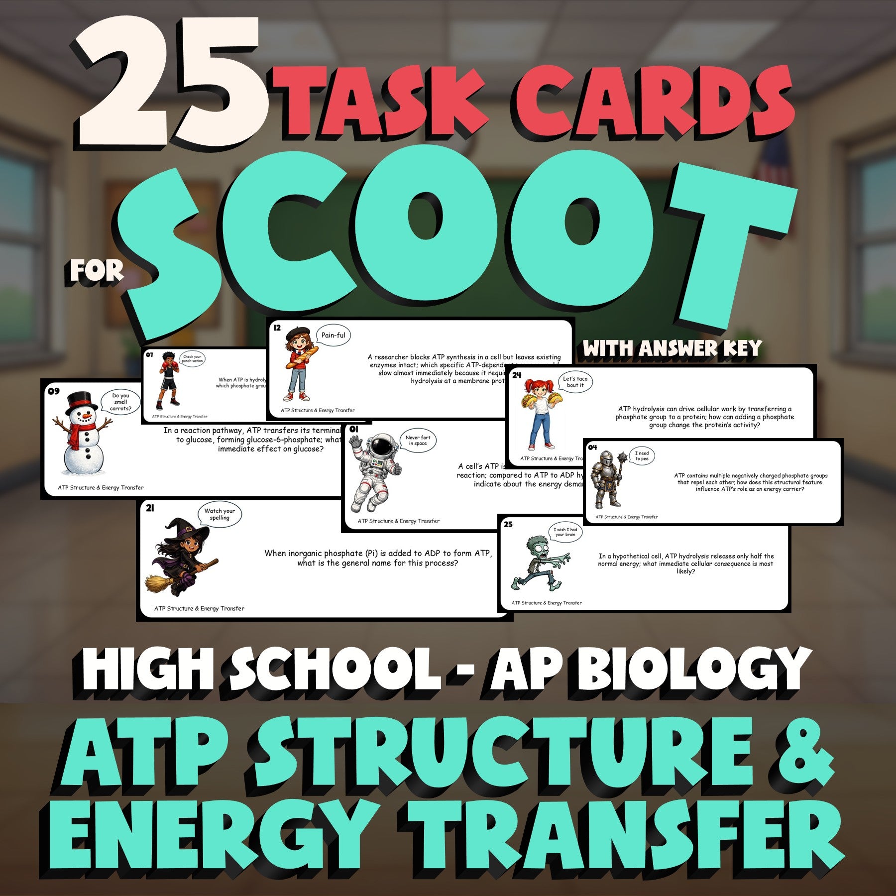 ATP Structure & Energy Transfer SCOOT TASK CARDS Science Game - AP Biology