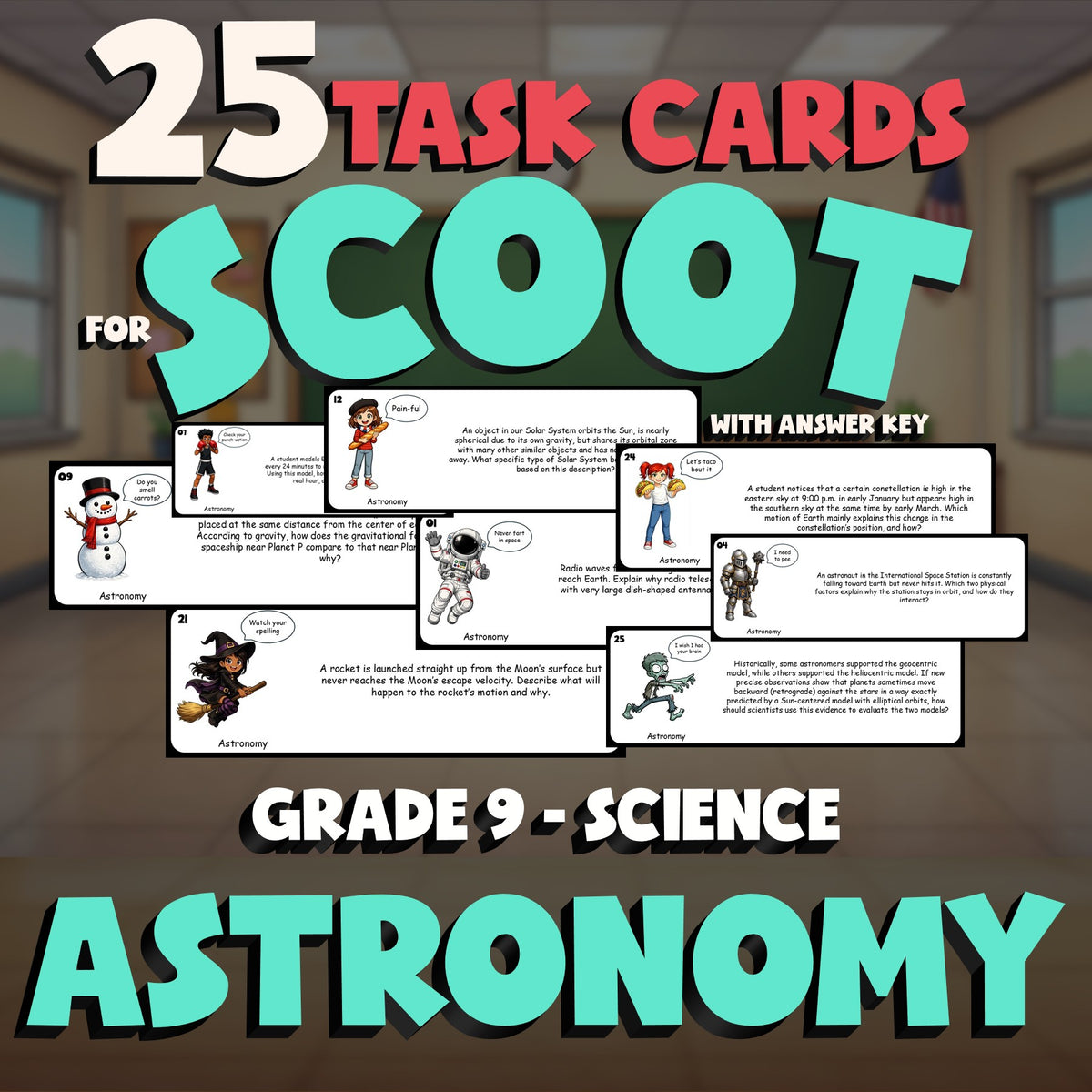 Astronomy SCOOT TASK CARDS Science Game - No Prep Grade 9 Review Activity
