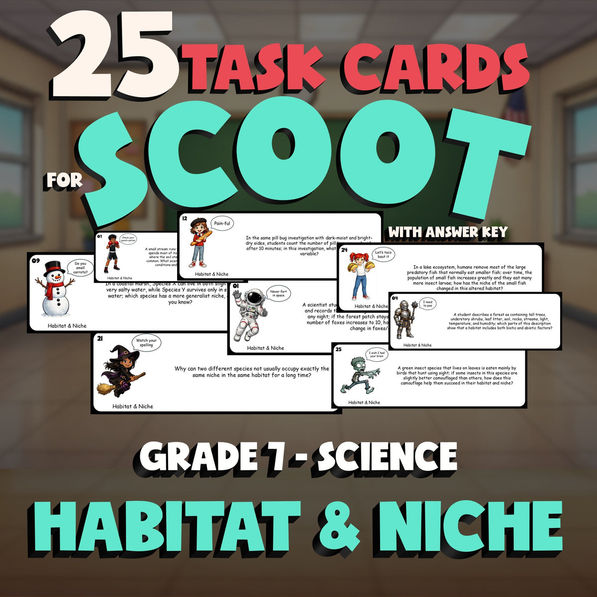Habitat & Niche SCOOT TASK CARDS Science Game - No Prep Grade 7 Review Activity