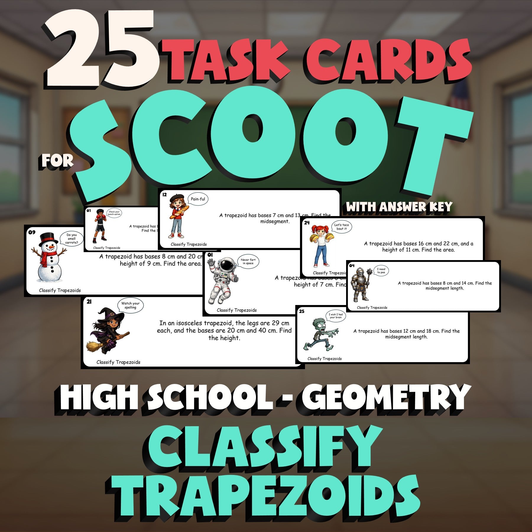 Classify Trapezoids SCOOT TASK CARDS Math Game - No Prep Geometry Review