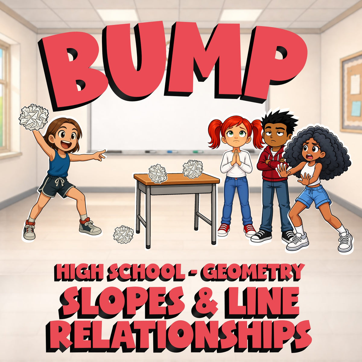 Slopes & Line Relationships BUMP Math Game - No Prep Geometry Review Activity