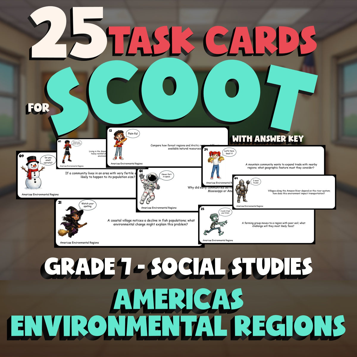 Americas Environmental Regions SCOOT TASK CARDS Socials Game - No Prep Grade 7