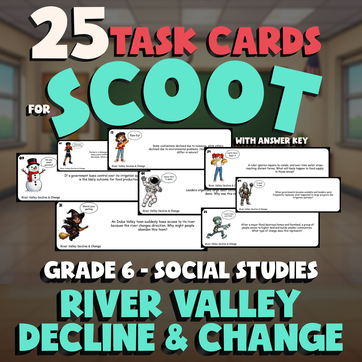 River Valley Decline & Change SCOOT TASK CARDS Socials Game - No Prep Grade 6