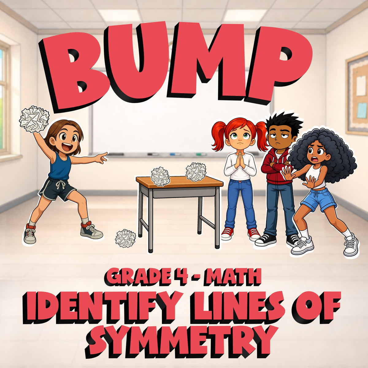 Identify Lines of Symmetry BUMP Math Game - No Prep Grade 4 Review Activity