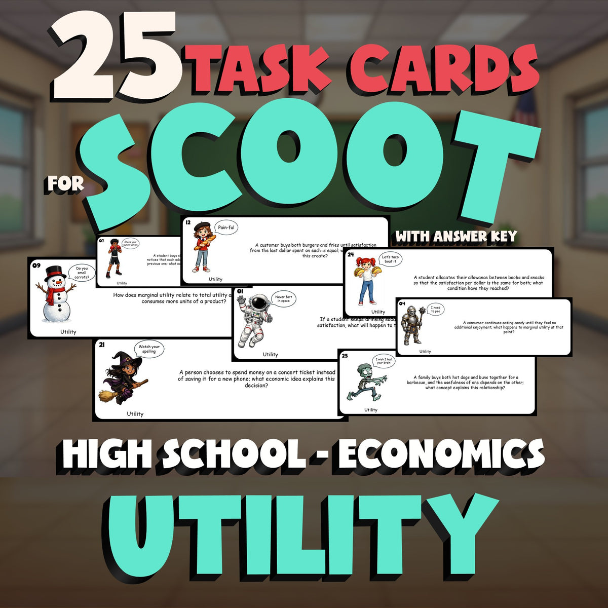 Utility SCOOT TASK CARDS Economics Game - No Prep Review Activity