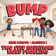 Two Step Equations Word Problems BUMP Math Game - No Prep Algebra 1 Review