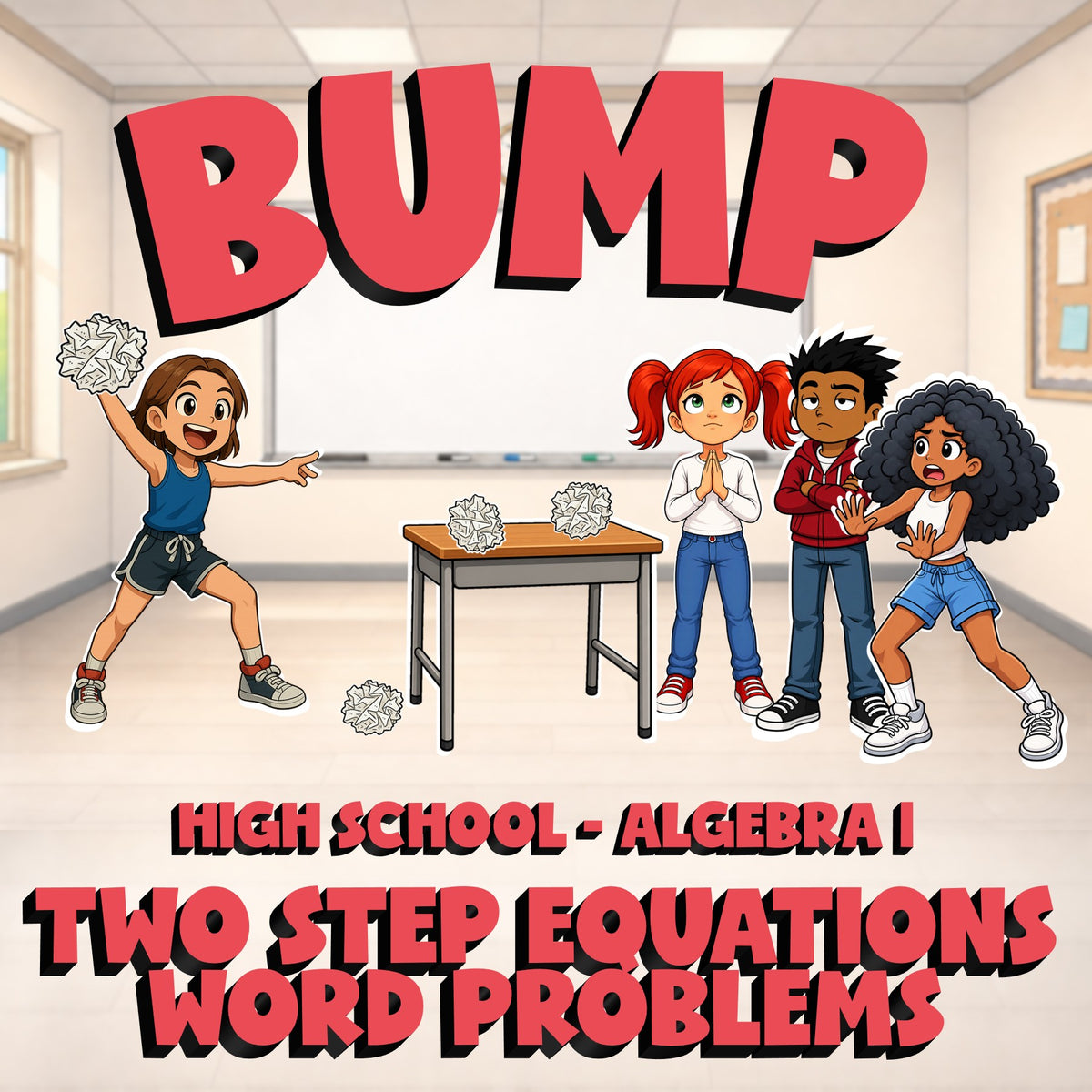 Two Step Equations Word Problems BUMP Math Game - No Prep Algebra 1 Review
