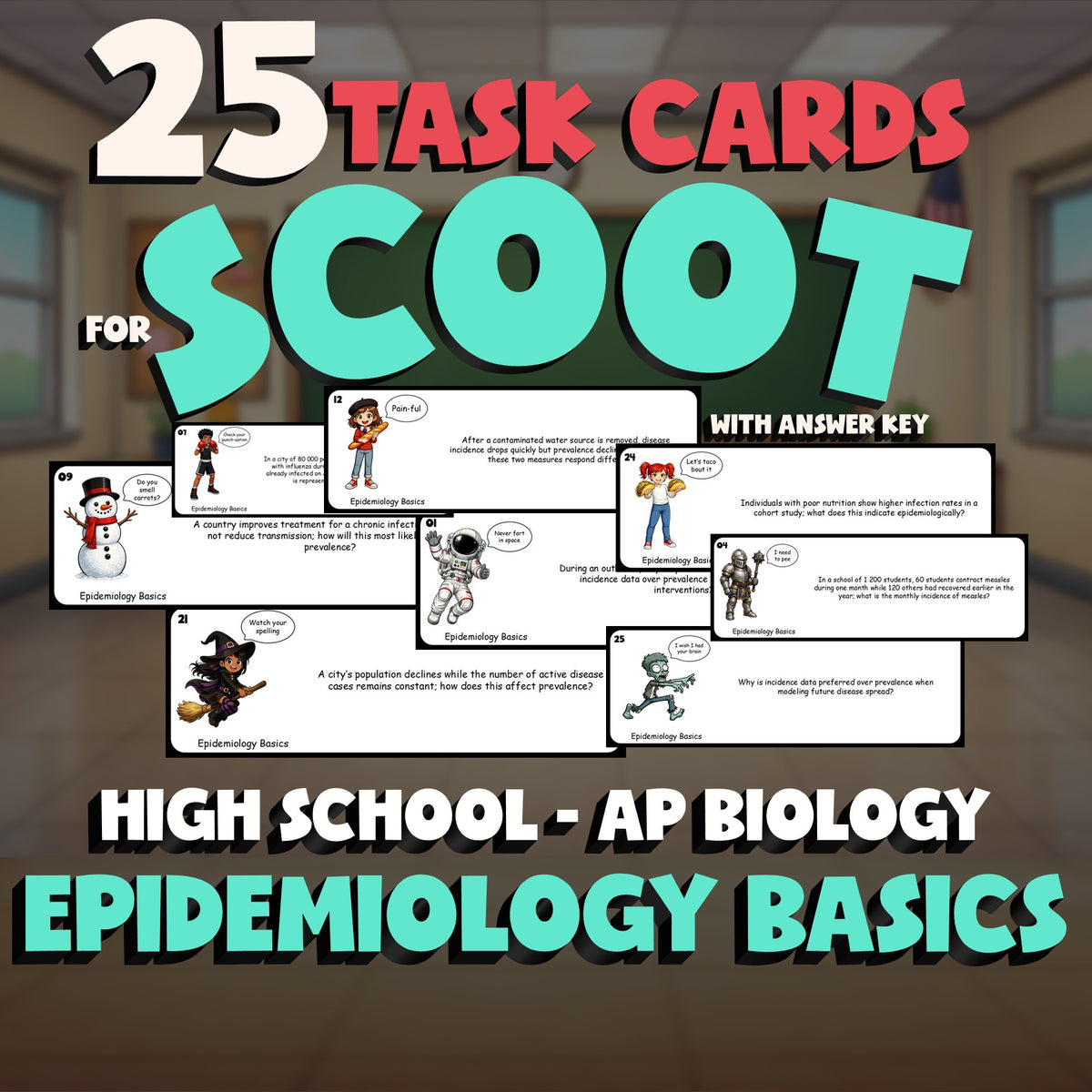Epidemiology Basics SCOOT TASK CARDS Science Game - No Prep AP Biology Review