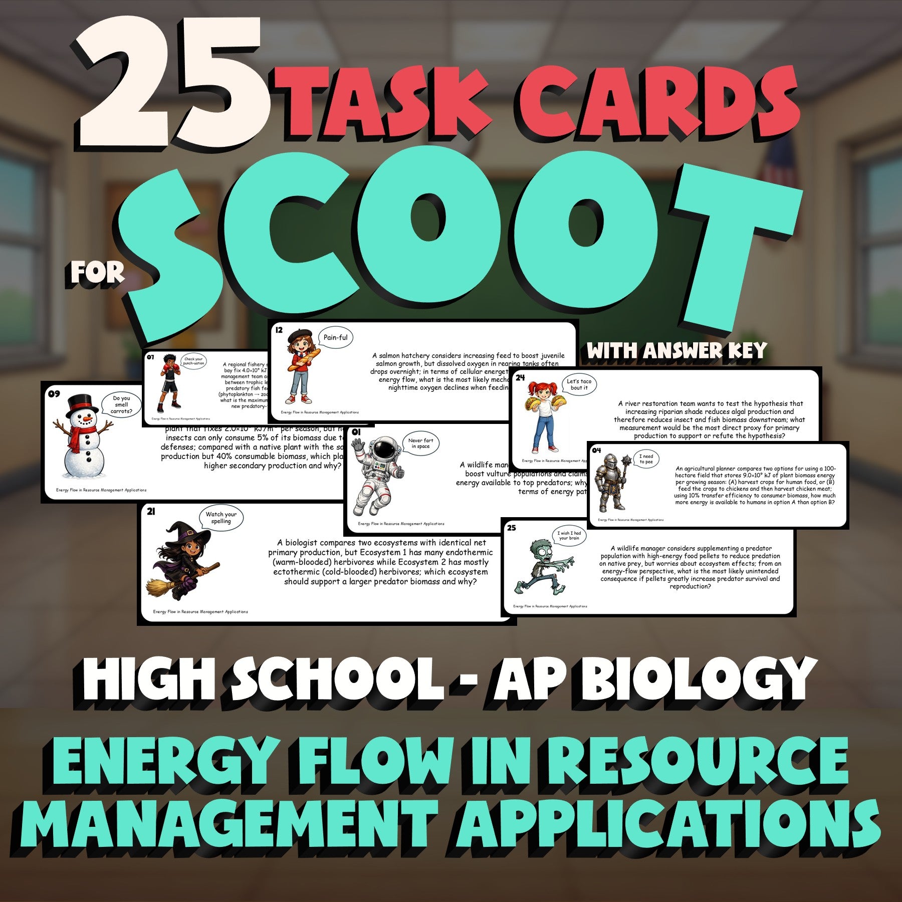 Energy Flow in Resource Management Applications SCOOT TASK CARDS Game AP Biology