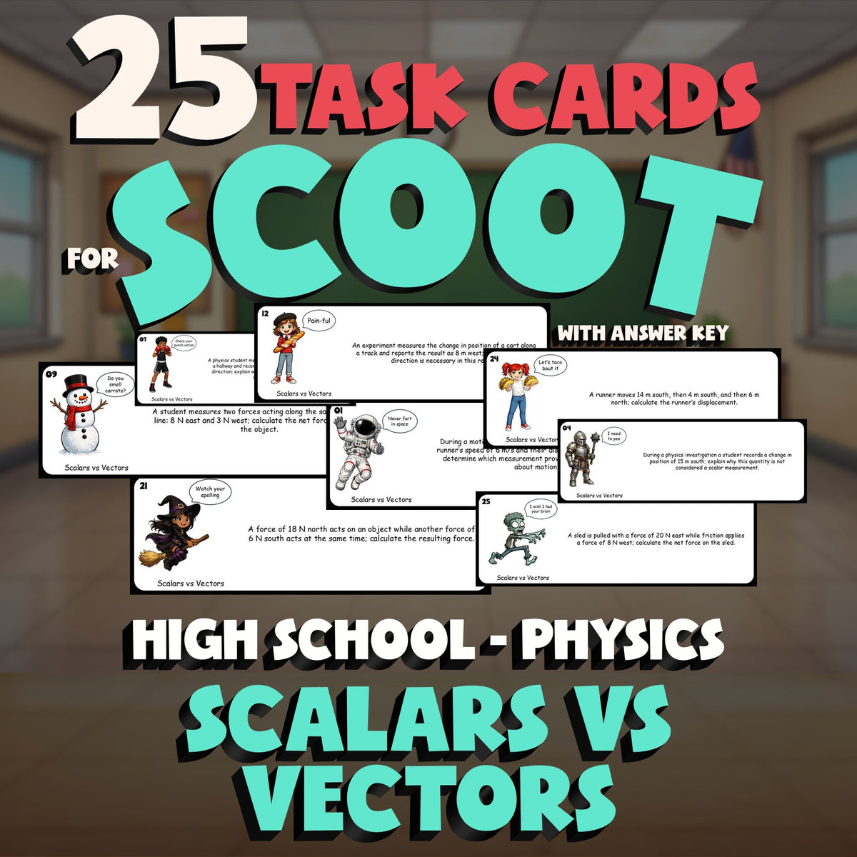 Scalars vs Vectors SCOOT TASK CARDS Science Game - No Prep Physics Review