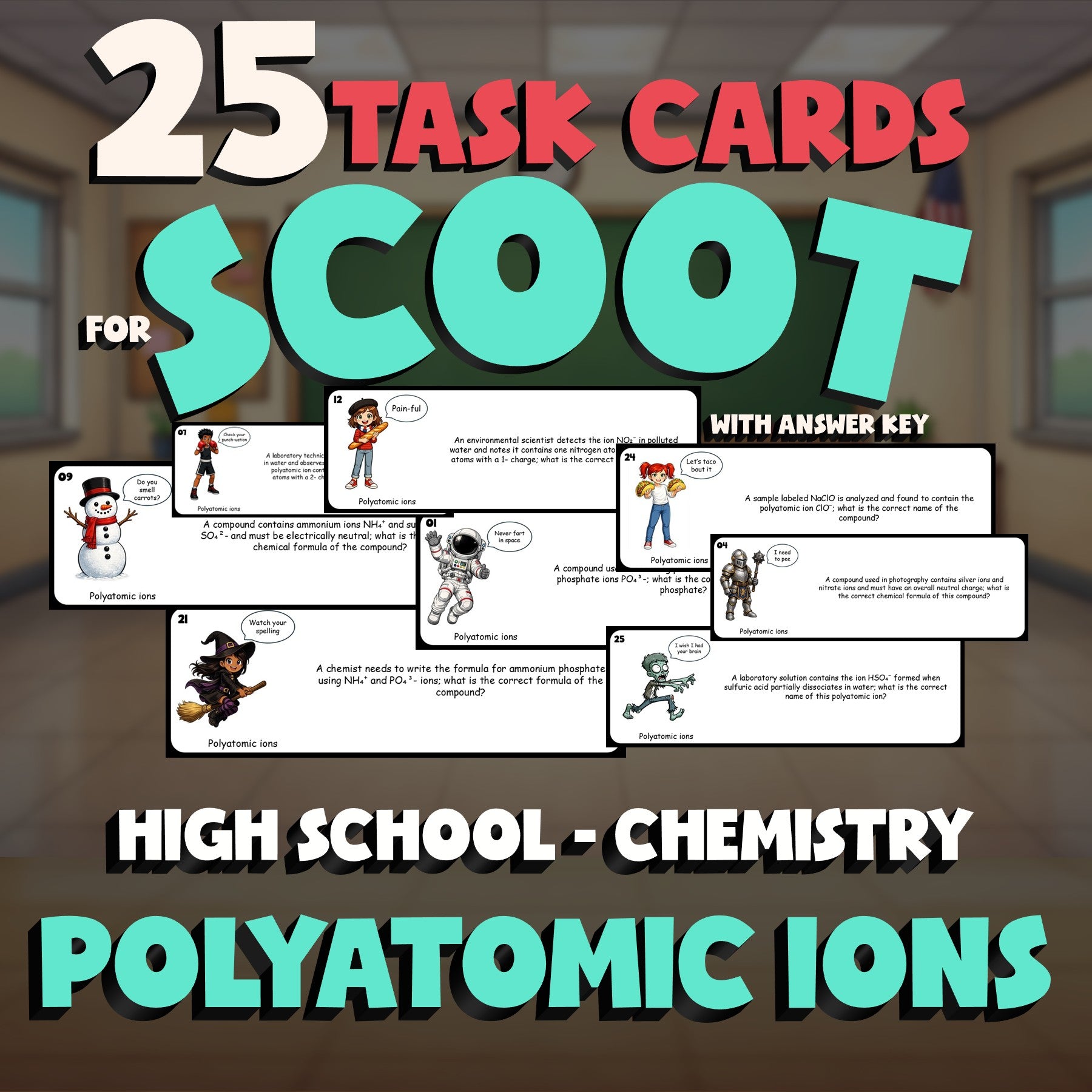 Polyatomic ions SCOOT TASK CARDS Science Game - No Prep Chemistry Review