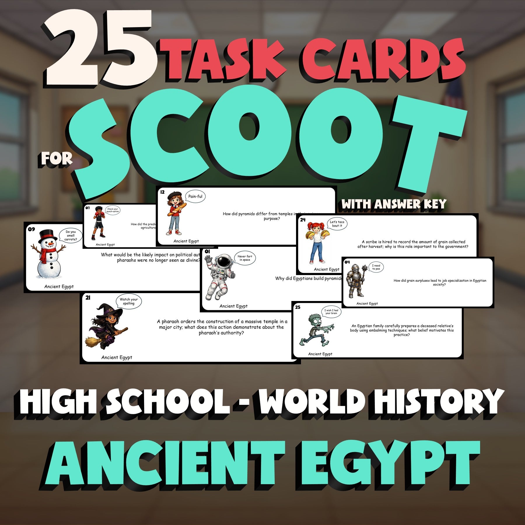 Ancient Egypt SCOOT TASK CARDS Game - No Prep World History Review Activity