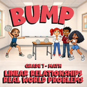 Linear Relationships Real World Problems BUMP Math Game - No Prep Grade 7 Review